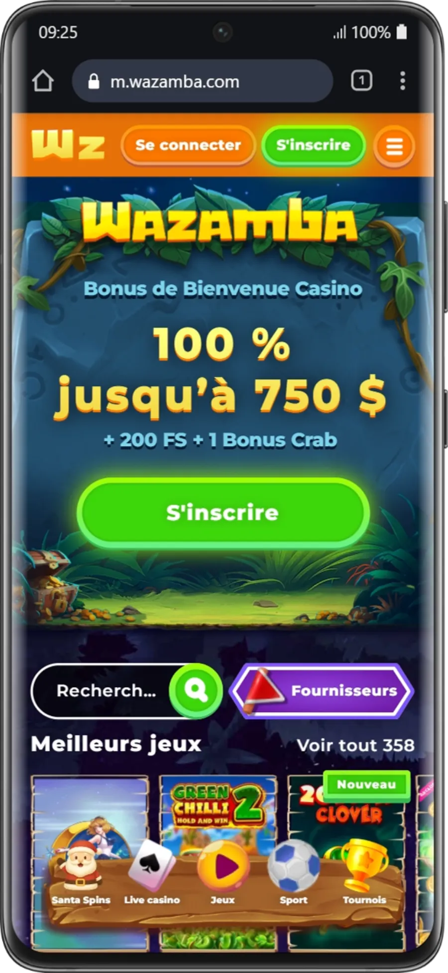 Wazamba sur mobile