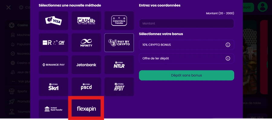 choisir méthode de dépôt Flexepin