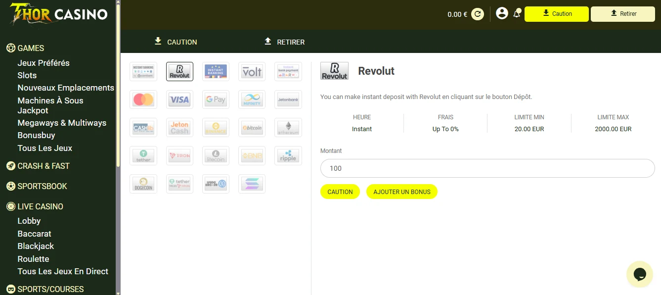 dépôt sur thor casino étape 2