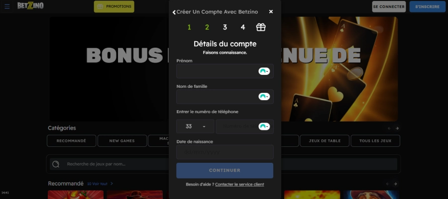 inscription betzino étape 4