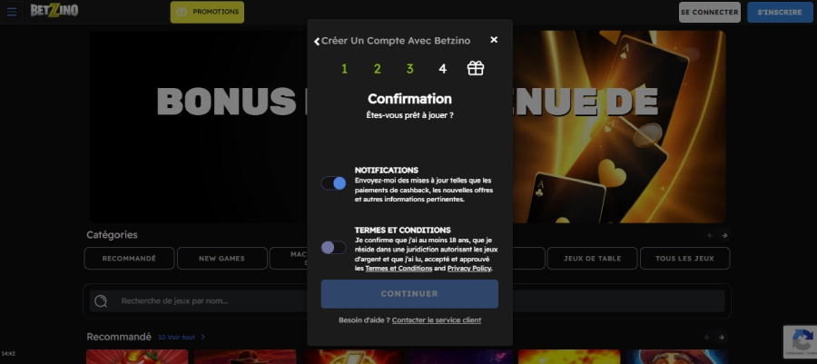 inscription betzino étape 5