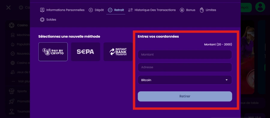 entrer les coordonnées bancaires