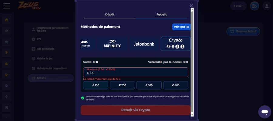 sélection Litecoin méthode de retrait Zeuswin