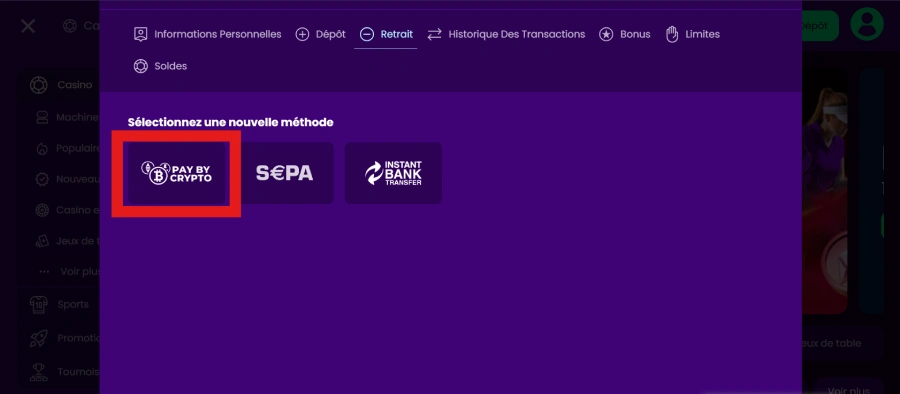 méthode de retrait crypto