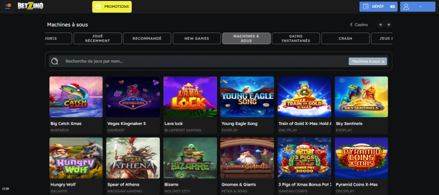 jeux de machines à sous sur Betzino