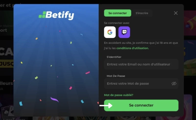 Se connecter à mon compte sur Betify casino en ligne.