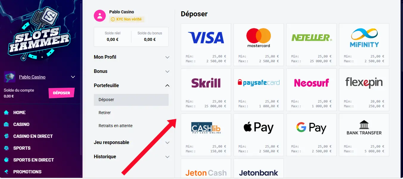 dépôt étape 2 slots hammer