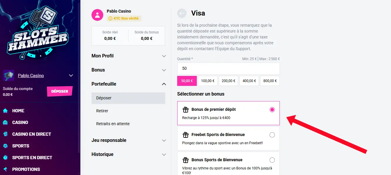 dépôt étape 3 slots hammer