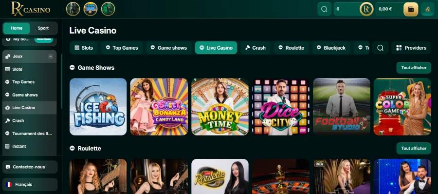 jeux de casino live RX Casino