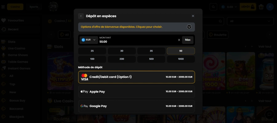 dépôt étape 3 29black casino