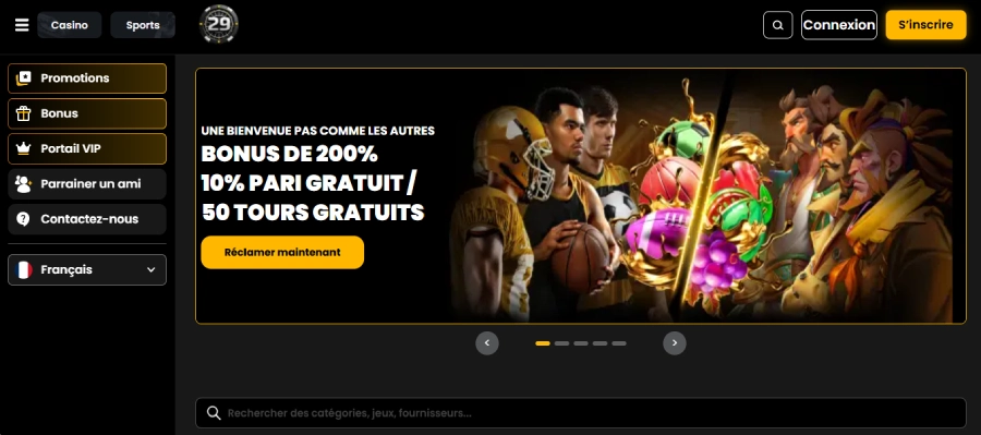 inscription étape 1 29black casino