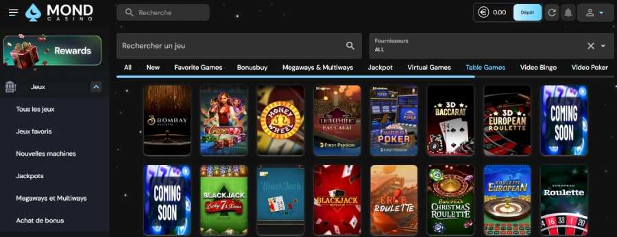 jeux de table Mondcasino