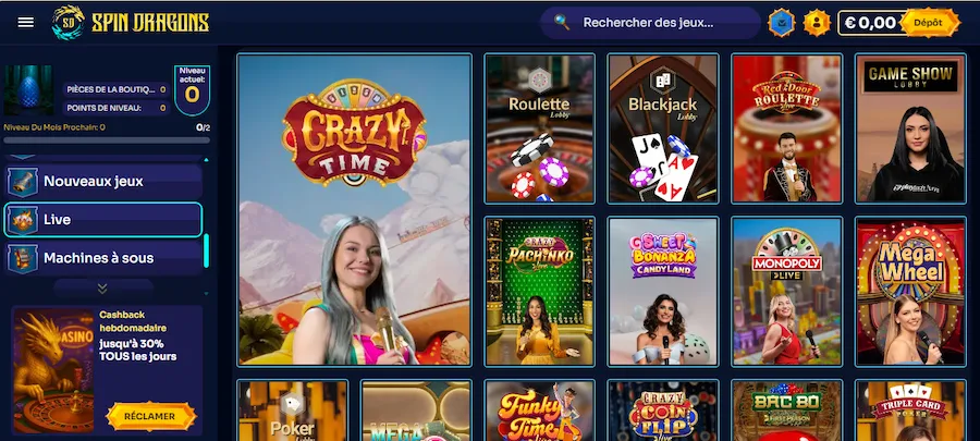 capture d'écran jeux en direct spindragons