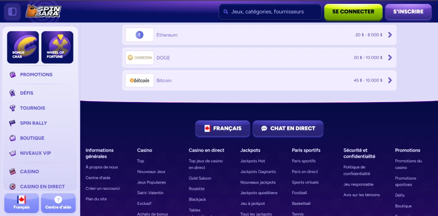 méthode de dépôt Dogecoin sur Spinbara Canada