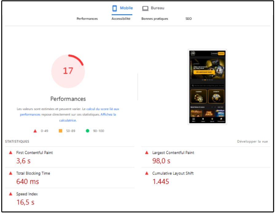 performance de 29Black Casino sur mobile