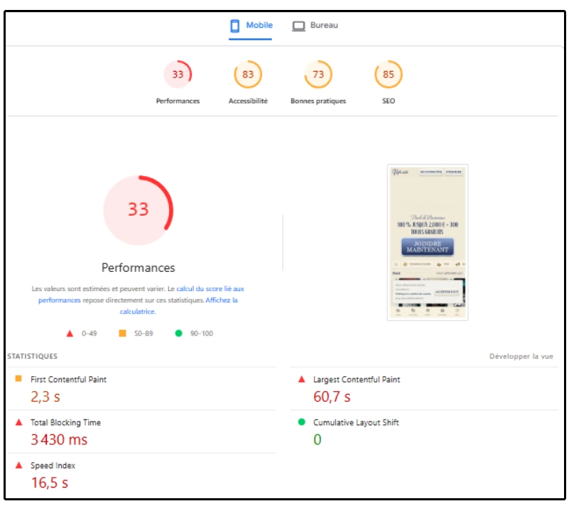 performance de vipluck sur mobile