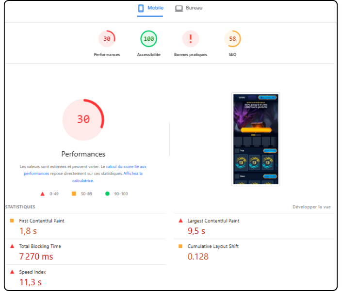capture d'écran performances mobiles spindragons