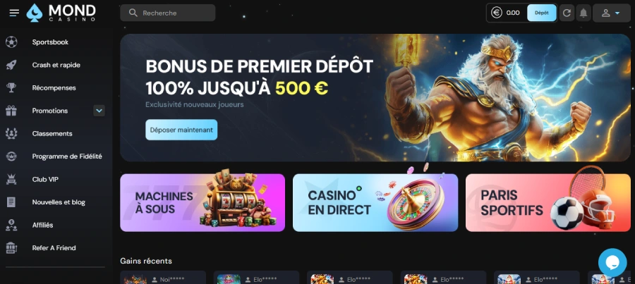 faire un retrait sur Mondcasino étape 1