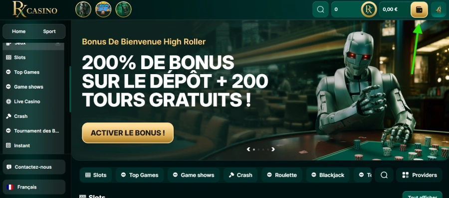 faire un retrait étape 1 sur RX Casino