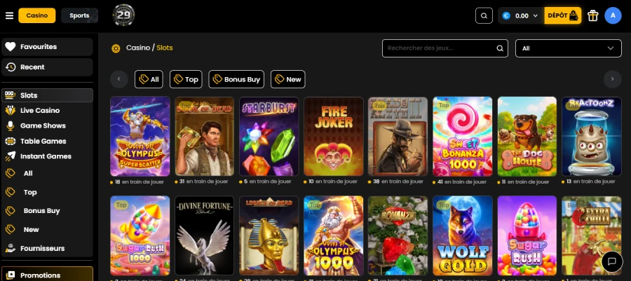 les machines à sous sur 29Black Casino