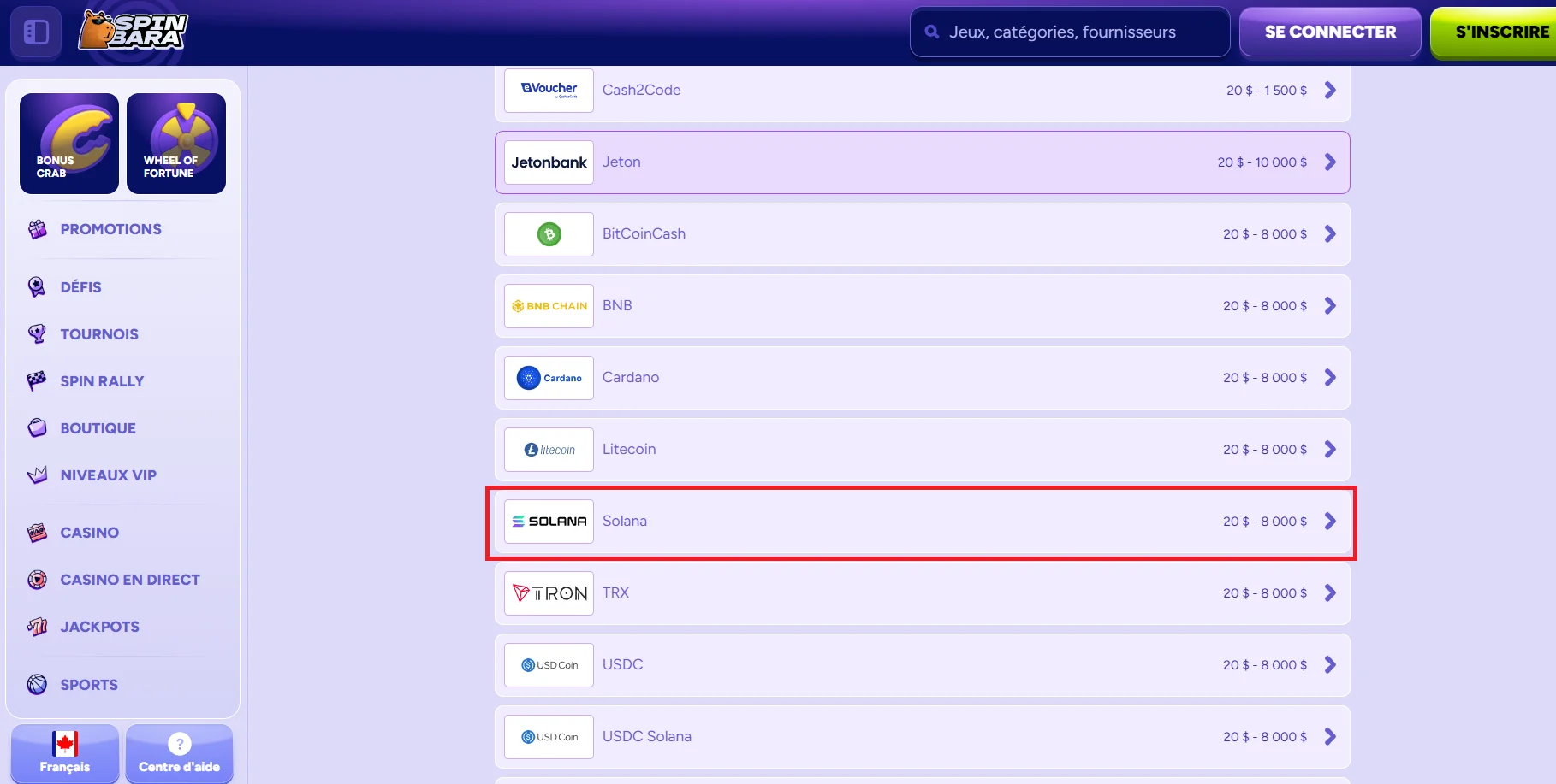 solana spinbara canada