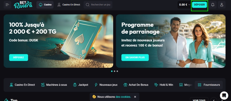 dépôt étape1 betriviera casino