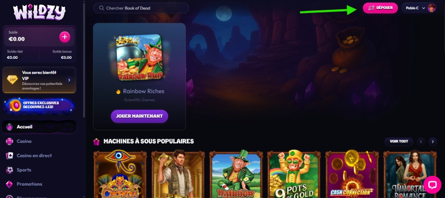 dépôt étape1 wildzy casino