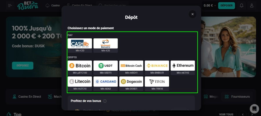 dépôt étape2 betriviera casino