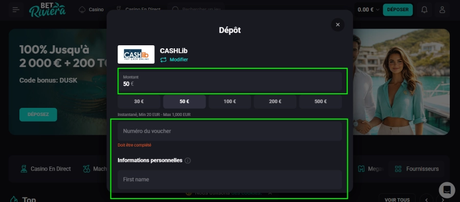 dépôt étape3 betriviera casino