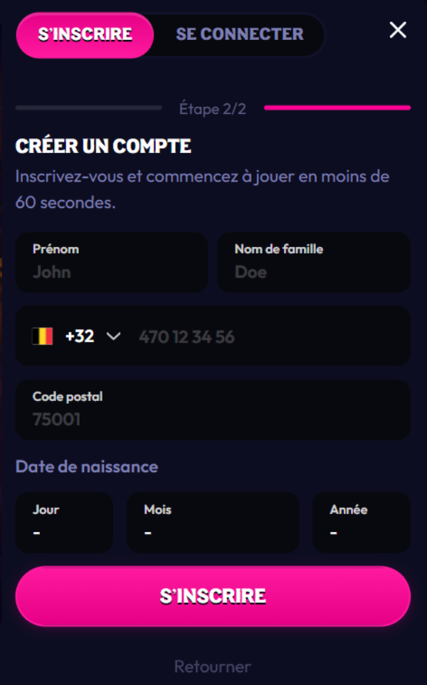 inscription étape3 wildzy belgique