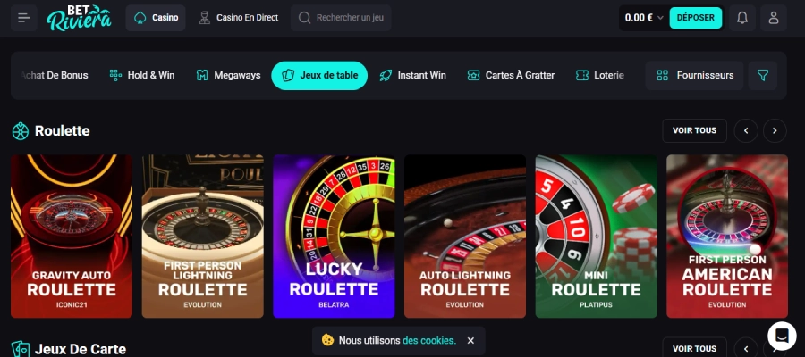 jeux de table sur betriviera