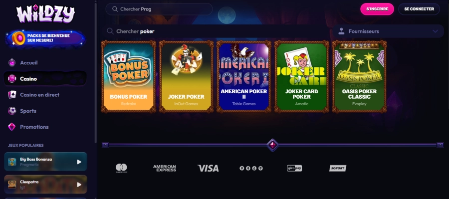 jeux de table sur wildzy casino