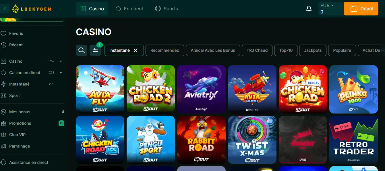 mini jeux luckygem casino