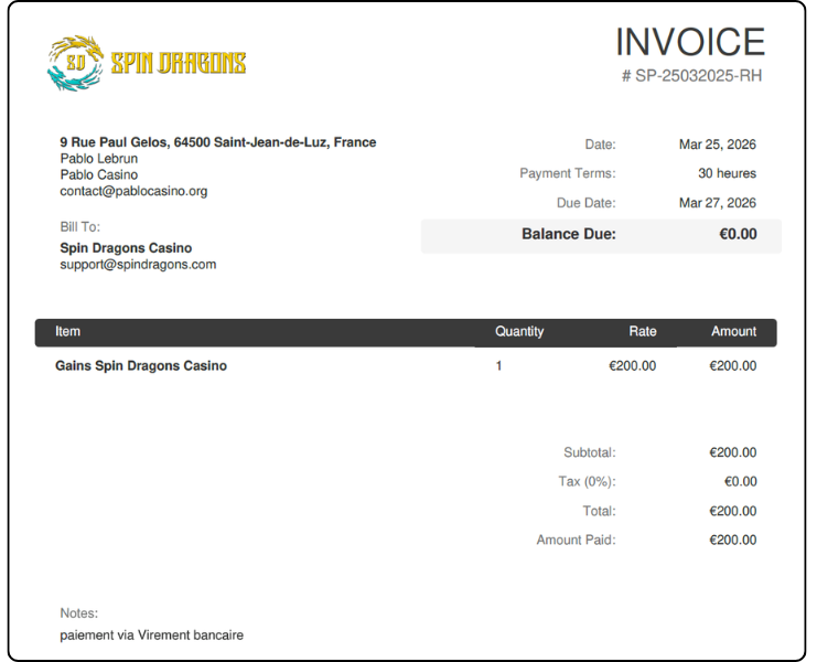 preuve de paiement spindragons