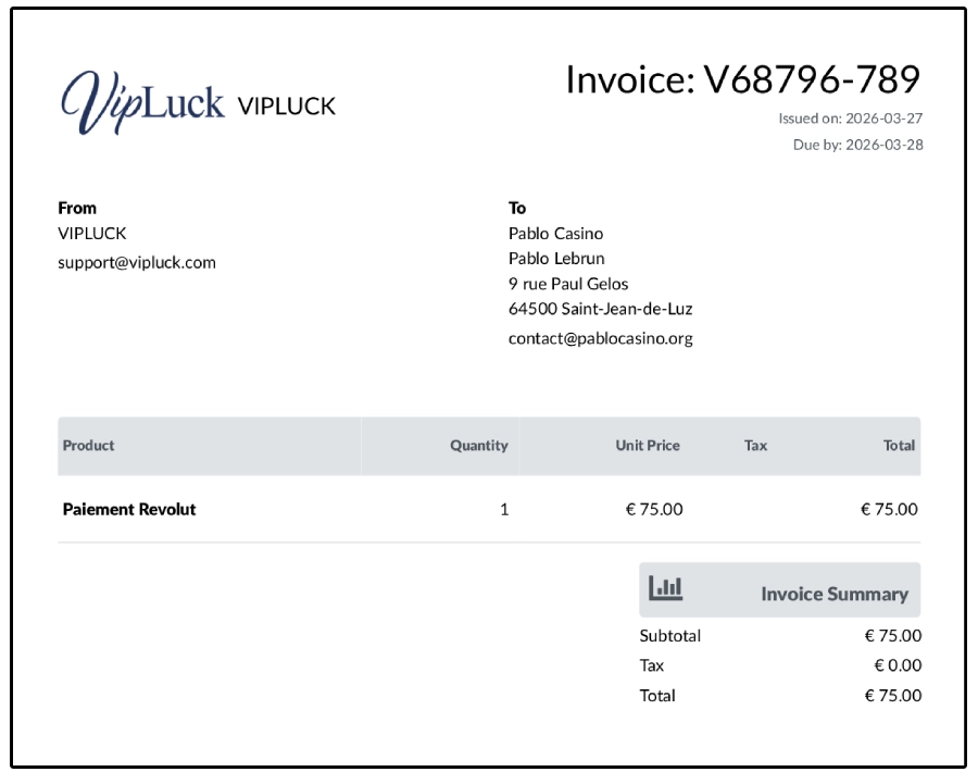 preuve de paiement vipluck