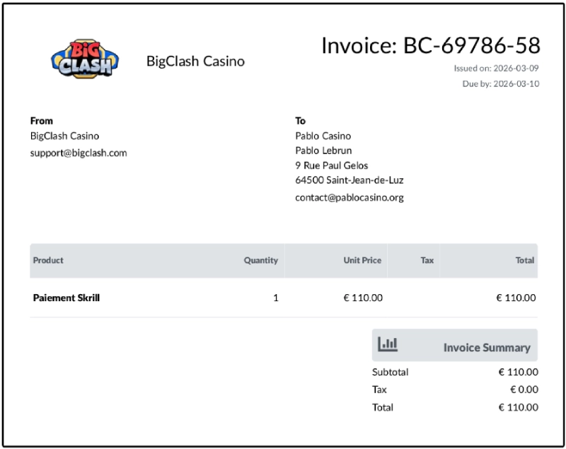 preuve de retrait bigclash casino