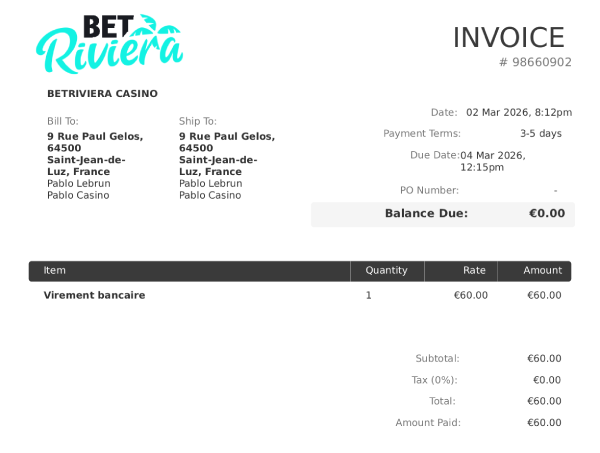 preuve de retrait sur betriviera casino