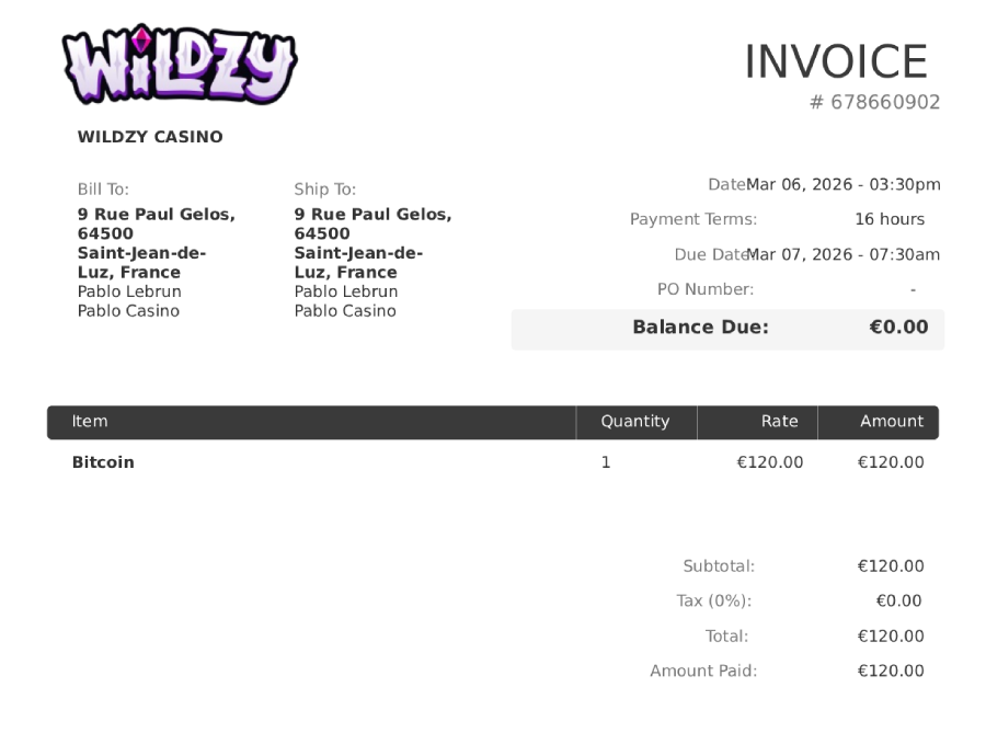 preuve de retrait sur wildzy casino