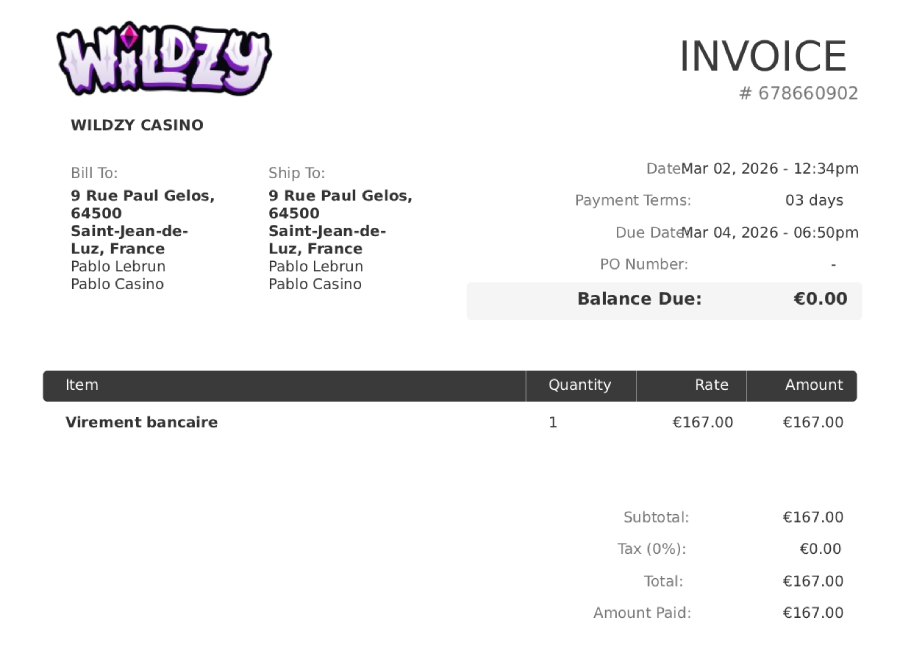 preuve de retrait sur wildzy