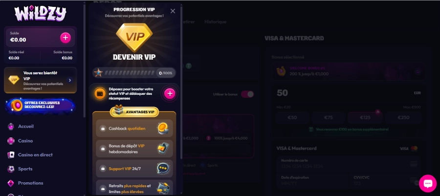 programme vip de wildzy casino