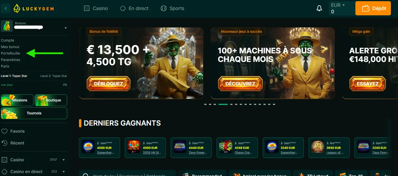 retrait étape 2 luckygem casino