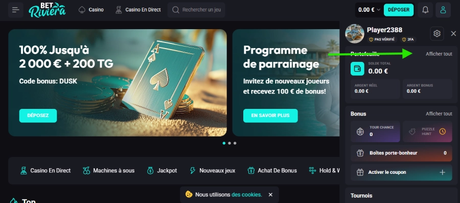 retrait étape1 betriviera casino