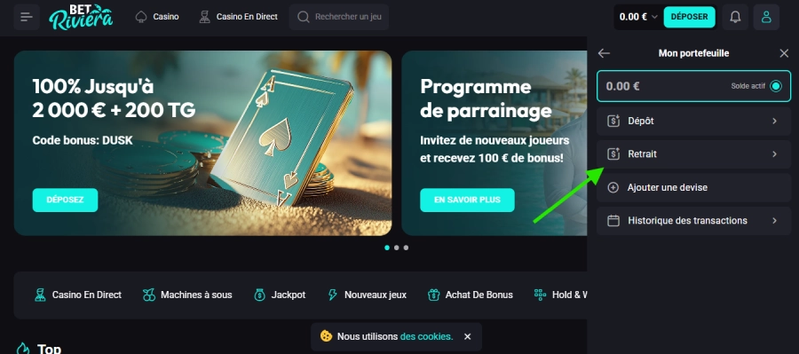 retrait étape2 betriviera casino