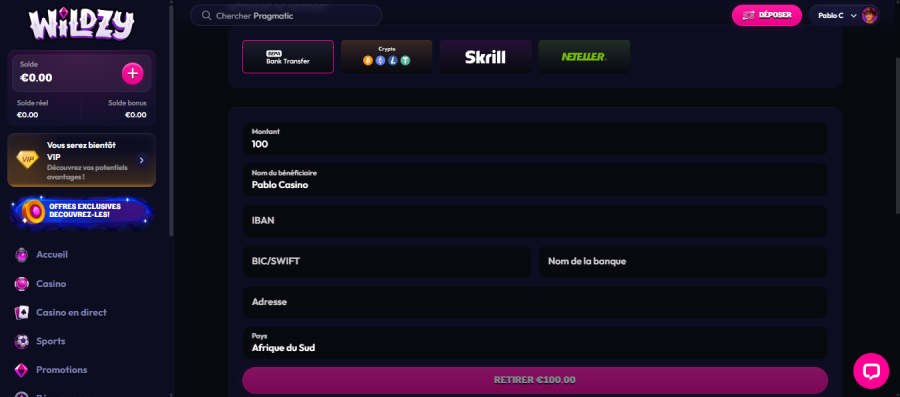 retrait étape2 wildzy casino