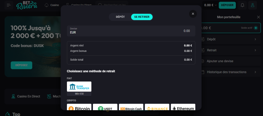 retrait étape3 betriviera casino