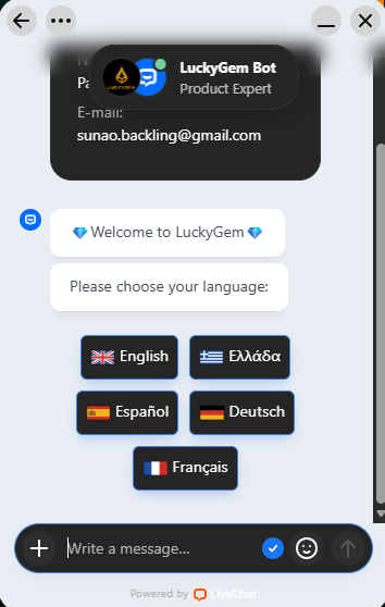service client luckygem casino