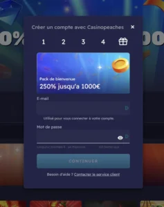 s'inscrire sur casino peaches